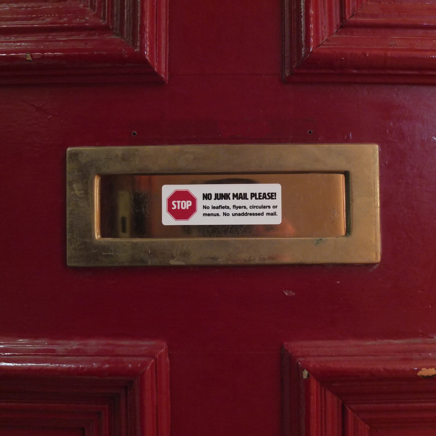 No Junk Mail magnet attached to a mail slot
